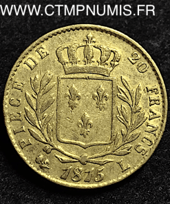 20 FRANCS OR LOUIS XVIII 1815 BAYONNE