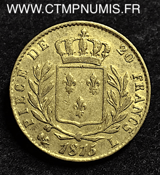 20 FRANCS OR LOUIS XVIII 1815 BAYONNE