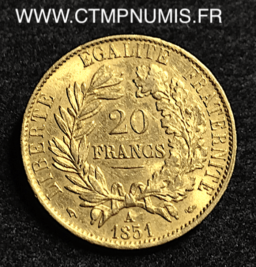 20 FRANCS OR CERES II° REPUBLIQUE 1851 A PARIS