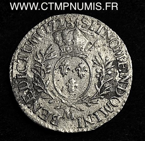 LOUIS XV 1/5 ECU ARGENT 1728 M TOULOUSE