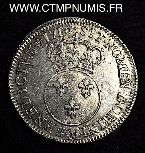 LOUIS XV 1/4 ECU VERTUGADIN 1716 M TOULOUSE