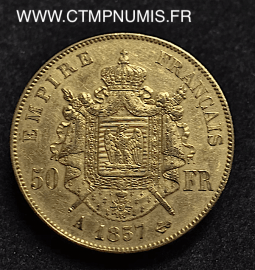 50 FRANCS OR NAPOLEON III TETE NUE 1857 PARIS