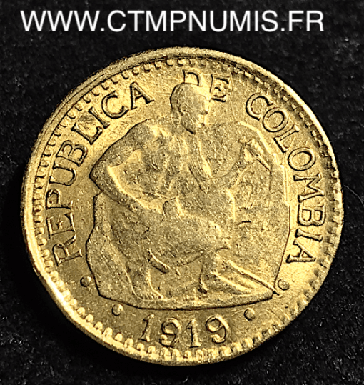 COLOMBIE 5 PESOS OR REPUBLIQUE 1919