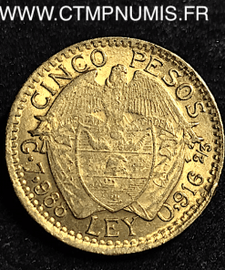 COLOMBIE 5 PESOS OR REPUBLIQUE 1919