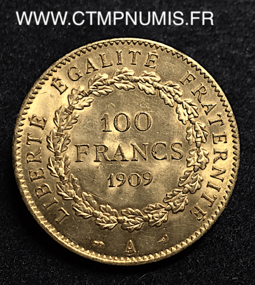 100 FRANCS OR GENIE 1909 A PARIS SUP