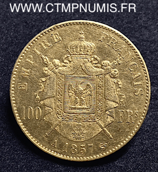 100 FRANCS OR NAPOLEON III TETE NUE 1857 A PARIS