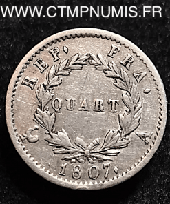 1/4 FRANC NAPOLEON TETE DE NEGRE 1807 PARIS