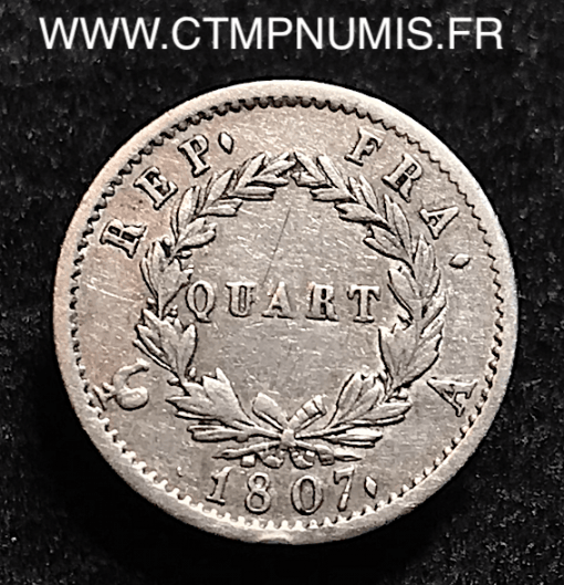 1/4 FRANC NAPOLEON TETE DE NEGRE 1807 PARIS