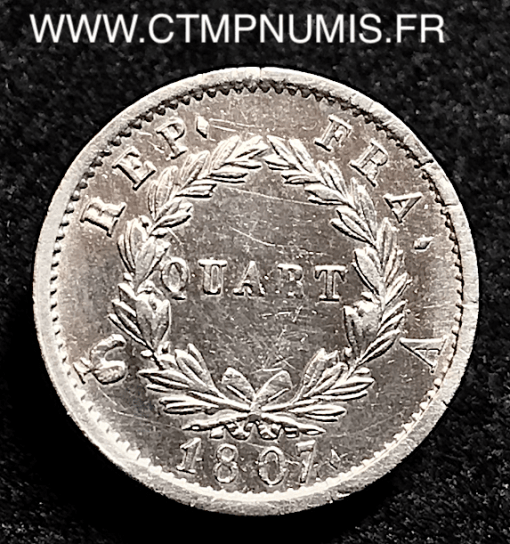 QUART DE FRANC NAPOLEON TETE LAUREE 1807 A