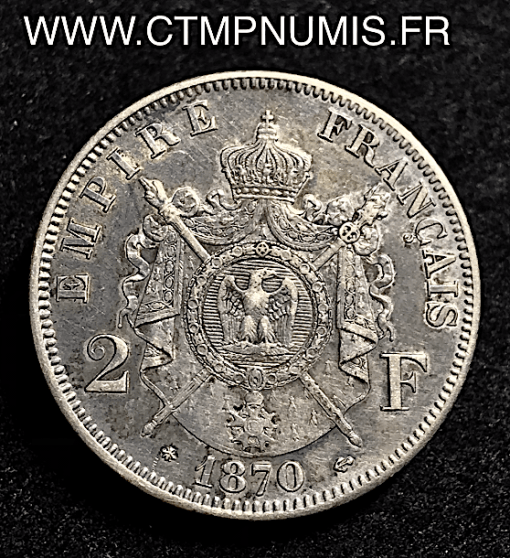 2 FRANCS NAPOLEON III TETE LAUREE 1870 PARIS