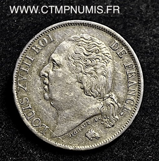 1 FRANC ARGENT LOUIS XVIII 1824 A PARIS TTB