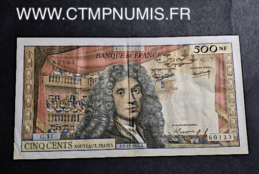 BILLET 500 NF MOLIERE DU 3.12.1964 TTB RARE