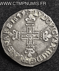 LOUIS XIV 1/4 ECU ARGENT 1649 L BAYONNE TTB