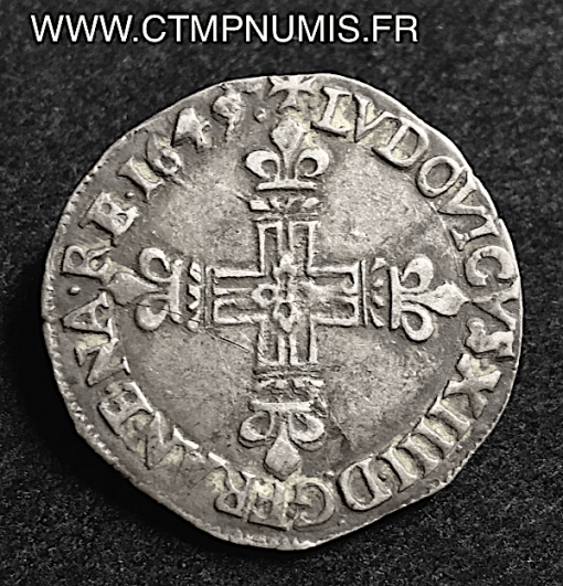 LOUIS XIV 1/4 ECU ARGENT 1649 L BAYONNE TTB