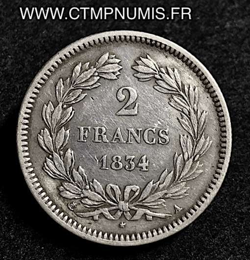 2 FRANCS ARGENT LOUIS PHILIPPE I° 1834 A PARIS