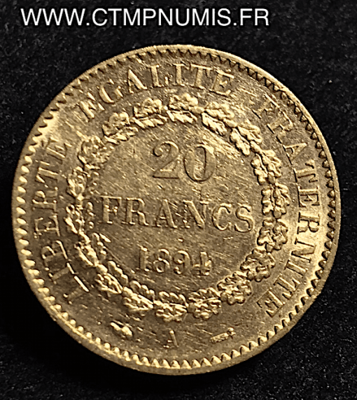 20 FRANCS OR GENIE III° REPUBLIQUE 1894 A PARIS