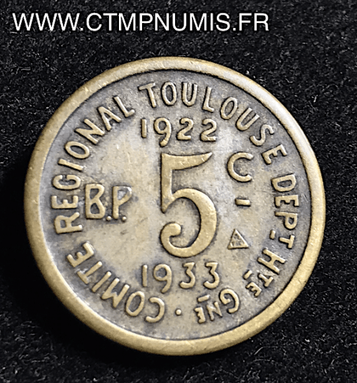 ESSAI 5 CENTIMES TOULOUSE 1922/1933 BRONZE