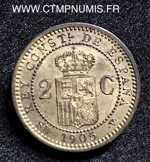 ESPAGNE 2 CENTIMOS ALPHONSE XIII 1905 SPL