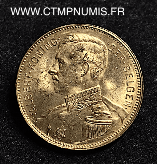 BELGIQUE 20 FRANCS OR ALBERT 1914 FLAMAND