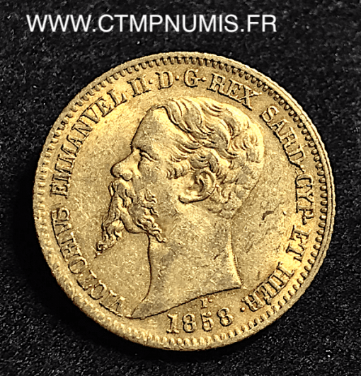 ITALIE SARDAIGNE 20 LIRE OR 1858 GENES TTB