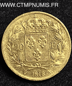 20 FRANCS OR LOUIS XVIII AU BUSTE NU 1818 W LILLE