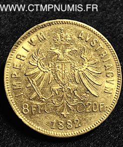 AUTRICHE 20 FRANCS 8 FLORIN OR FRANCOIS 1882