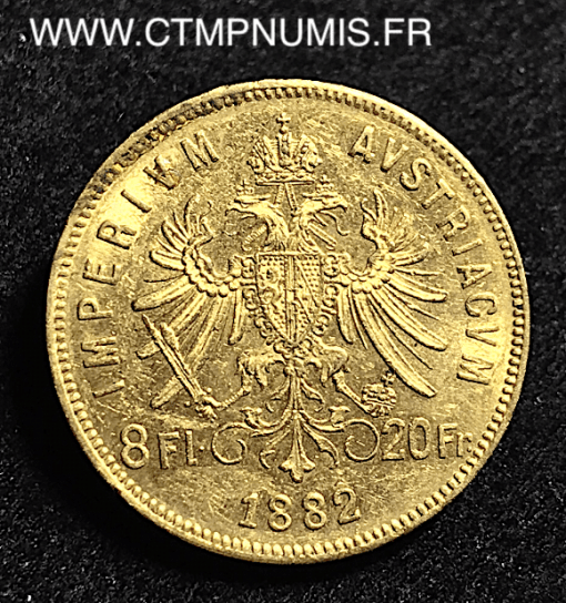 AUTRICHE 20 FRANCS 8 FLORIN OR FRANCOIS 1882