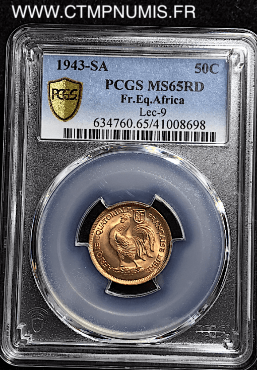 A.E.F 50 CENTIMES 1943 PCGS 65