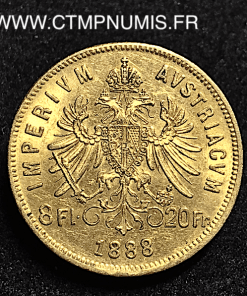 AUTRICHE 20 FRANCS 8 FLORIN OR 1888