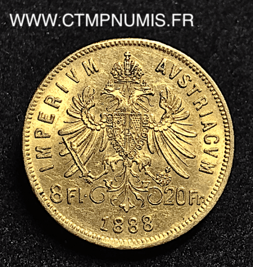 AUTRICHE 20 FRANCS 8 FLORIN OR 1888