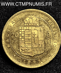 HONGRIE 20 FRANCS 8 FORINT OR 1875 KB