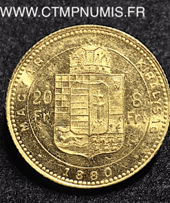 HONGRIE 20 FRANCS 8 FORINT OR 1880 KB