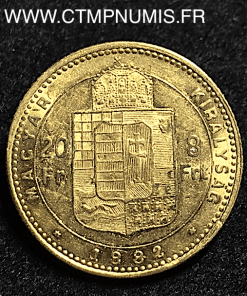 HONGRIE 20 FRANCS 8 FORINT OR 1882 KB