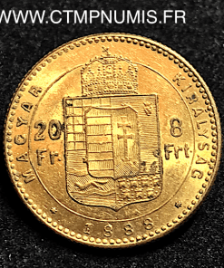 HONGRIE 20 FRANCS 8 FORINT OR 1888 KB