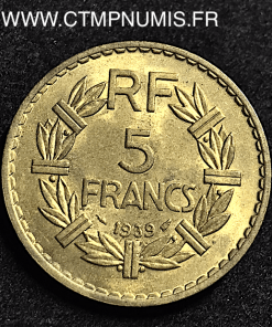 5 FRANCS LAVRILLIER BRONZE ALUMINIUM 1939 SUP