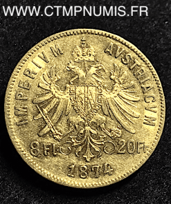 AUTRICHE 20 FRANCS 8 FLORIN OR 1974