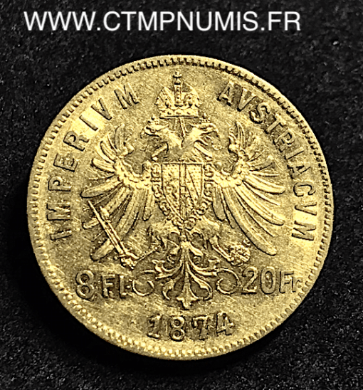 AUTRICHE 20 FRANCS 8 FLORIN OR 1974