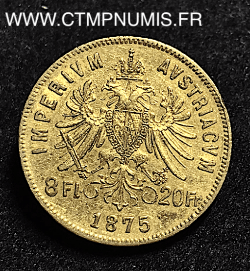 AUTRICHE 20 FRANCS 8 FLORIN OR 1975