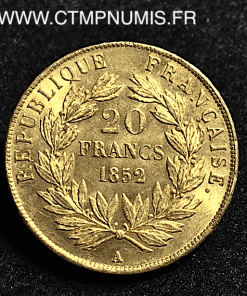 20 FRANCS OR NAPOLEON BONAPARTE 1852 PARIS