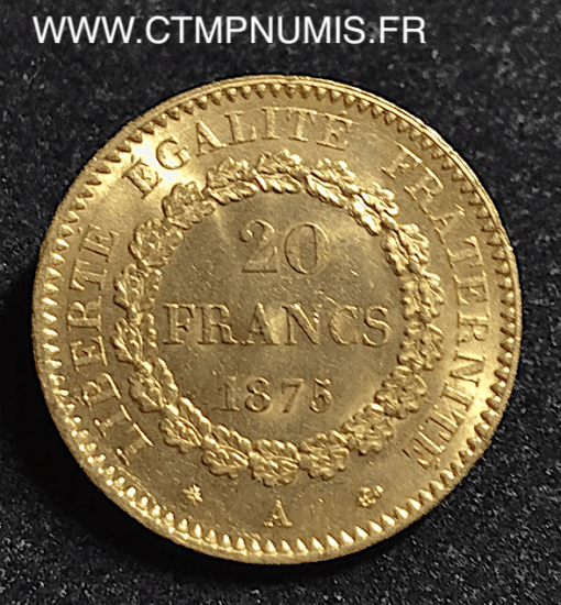 20 FRANCS OR GENIE III° REPUBLIQUE 1875 A PARIS