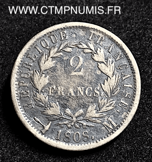 2 FRANCS ARGENT NAPOLEON 1808 M TOULOUSE