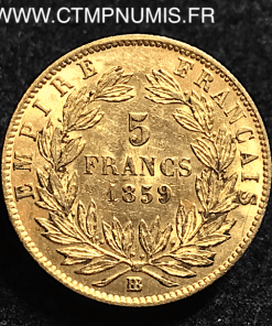 5 FRANCS OR NAPOLEON III 1859 BB STRASBOURG