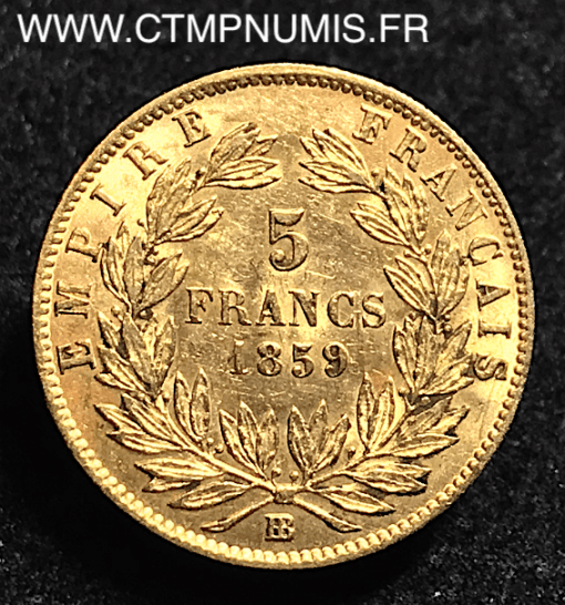 5 FRANCS OR NAPOLEON III 1859 BB STRASBOURG