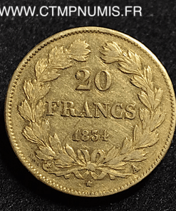 20 FRANCS OR LOUIS PHILIPPE I° 1834 A PARIS