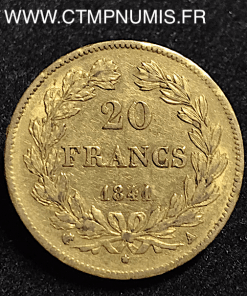 20 FRANCS OR LOUIS PHILIPPE I° 1841 A PARIS