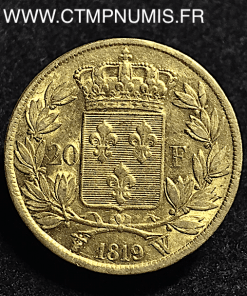 20 FRANCS OR LOUIS XVIII BUSTE NU 1819 W LILLE