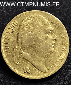 20 FRANCS OR LOUIS XVIII BUSTE NU 1819 W LILLE