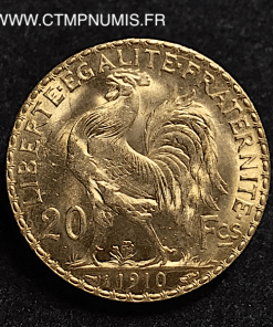 20 FRANCS OR COQ 1910 SPL