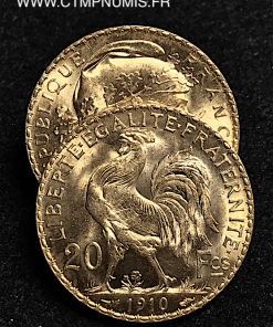 20 FRANCS OR COQ 1910 SPL