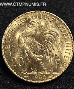 20 FRANCS OR COQ 1908 SPL